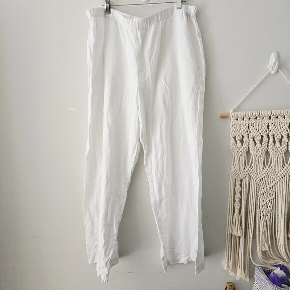 Chico's White Linen Wide Leg Pants Lagenlook Size 3 Large - Picture 1 of 9